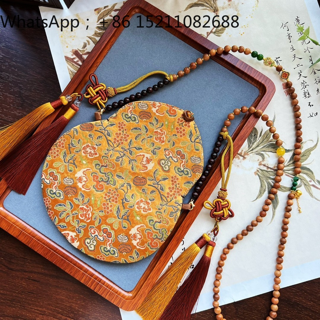 Phone Accessories Hanger - LLY ひょうたん型 中国古代風フリンジ付きメッセンジャーチェーン 漢服アクセサリー 刺繍入り布製バッグ チャイナドレス風携帯電話バッグ