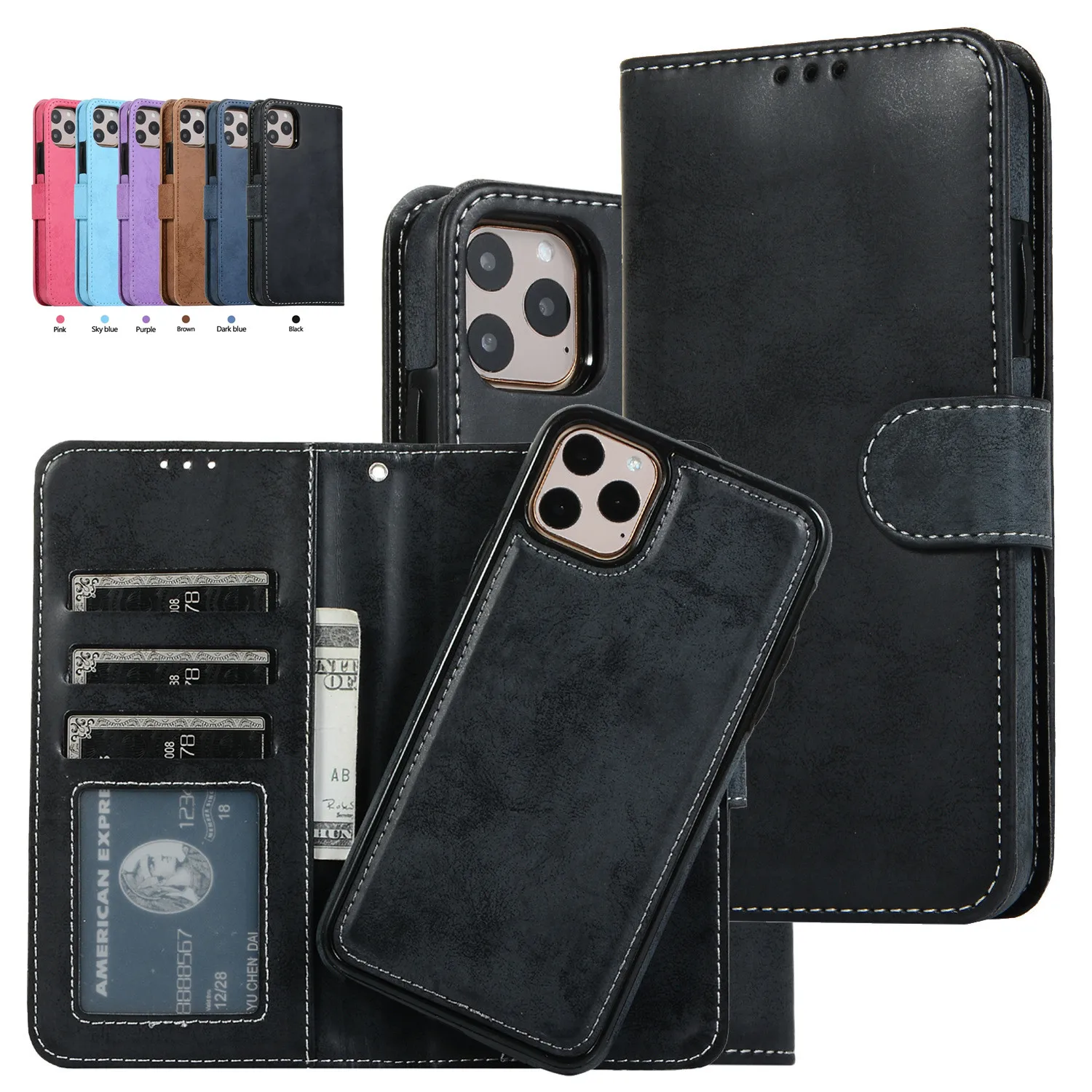 Xo Phone Accessories - 高級レザー取り外し可能なフリップウォレットカードケース Iphone 13 14 15 16