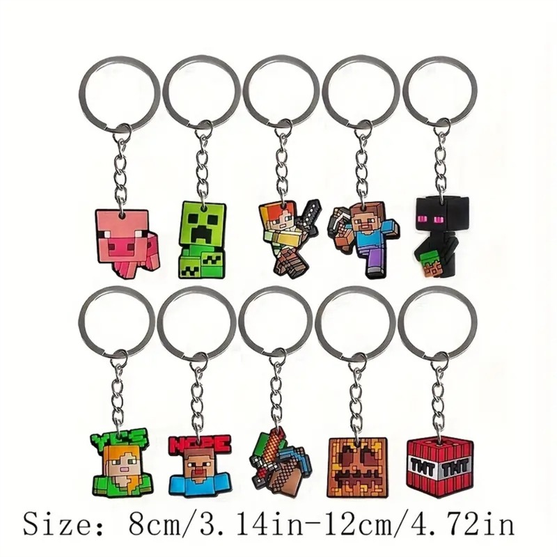Phone Accessories Charms - マインクラフトの人気ゲーム10個入りキーホルダー周辺グッズPVCソフトラバーチャームチェーン、ファンや友人へのアクセサリーギフト