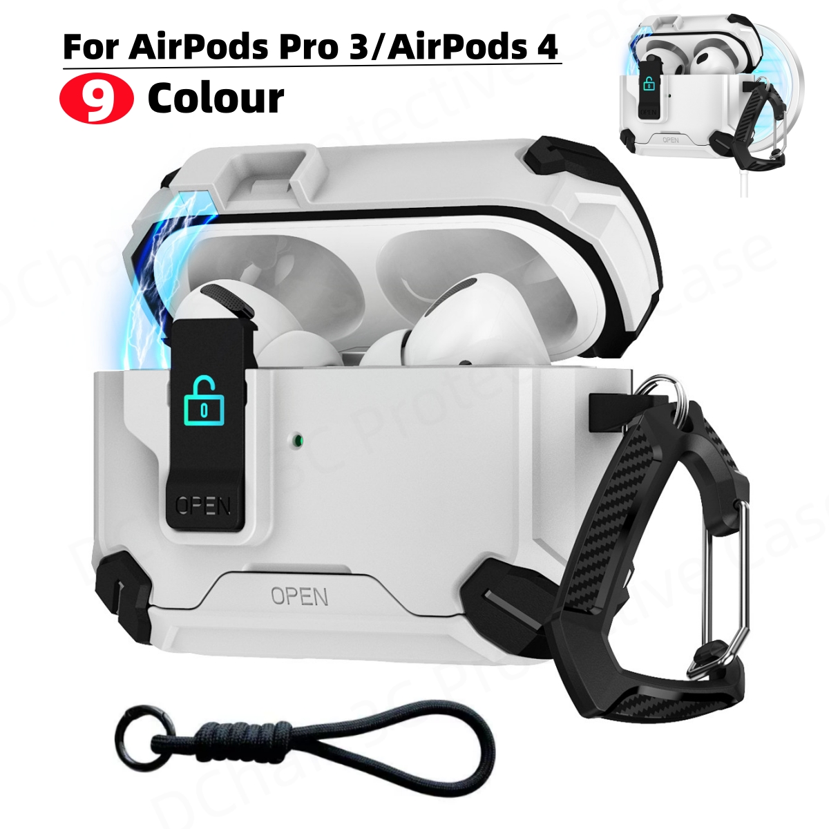 Phone Accessories Hanger - AirPods Pro 3 (2025)用自動開閉ロック付きスマホホルダーケース、AirPod Pro2/3またはAirPods 4用Bluetoothヘッドセットカバー、フック付き