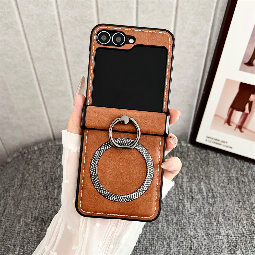 Phone Ring Holder - フロストレザーリングホルダー付きMagsafe対応マグネット式スマホケース Samsung Galaxy Z Flip 7