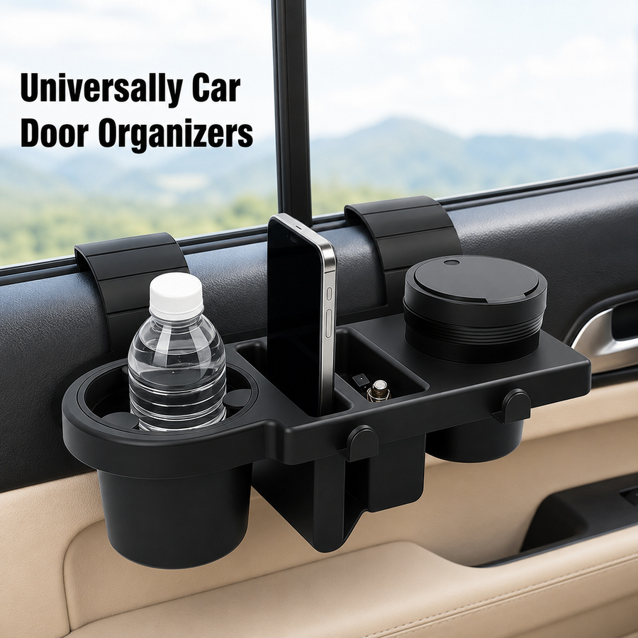Phone Accessories Hanger - 車のドアエッジオーガナイザー、カップホルダー、電話スロット、キーフック、車内用仕切り付きアクセサリー収納付き