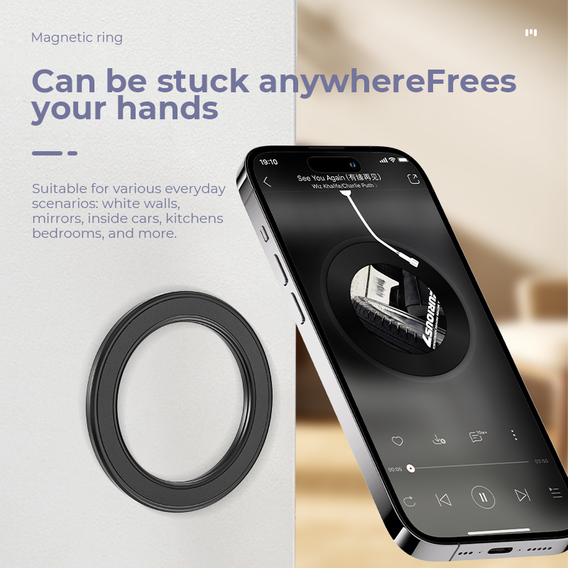 Phone Ring Holder - MagSafe対応 強力マグネットリング式スマホホルダー 粘着マグネット壁掛け携帯電話マウント 車載ダッシュボードマウント iPhone 15用
