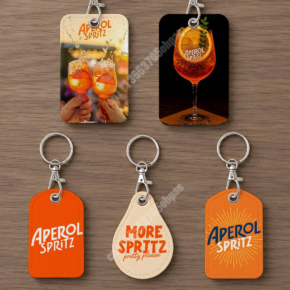 Phone Accessories Charms - オレンジ色のプロセッコA-アペロールS-スプリッツレザーキーホルダーカードホルダー（AirTagとIDカード用）ビジネスバッグチャーム
