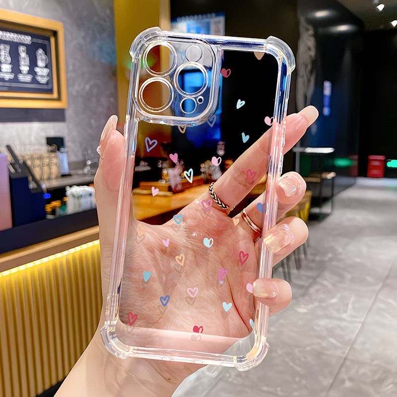 Apple Iphone 16 - 透明コーナーバンパー カラフルハート柄 iPhoneケース iPhone 17 16