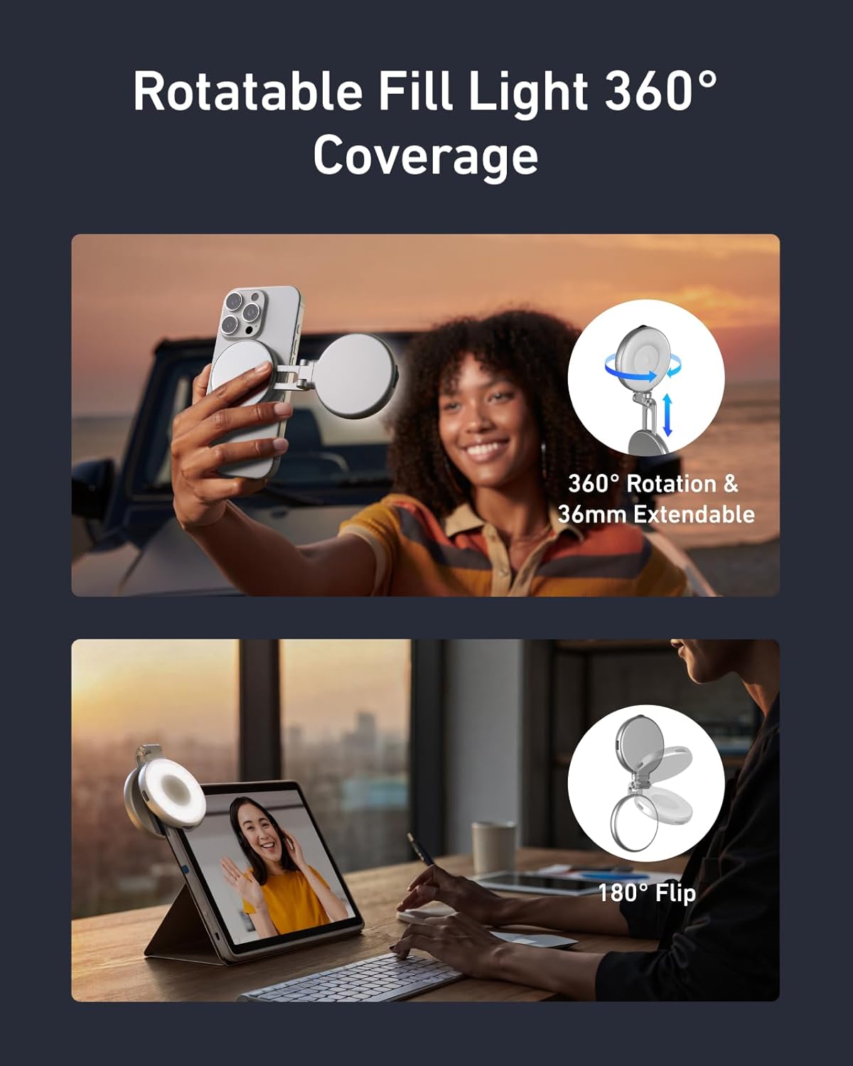 マグネット式自撮りライトキット 携帯電話用ライト 化粧鏡付き - Phone Accessories Kit のレビューと価格