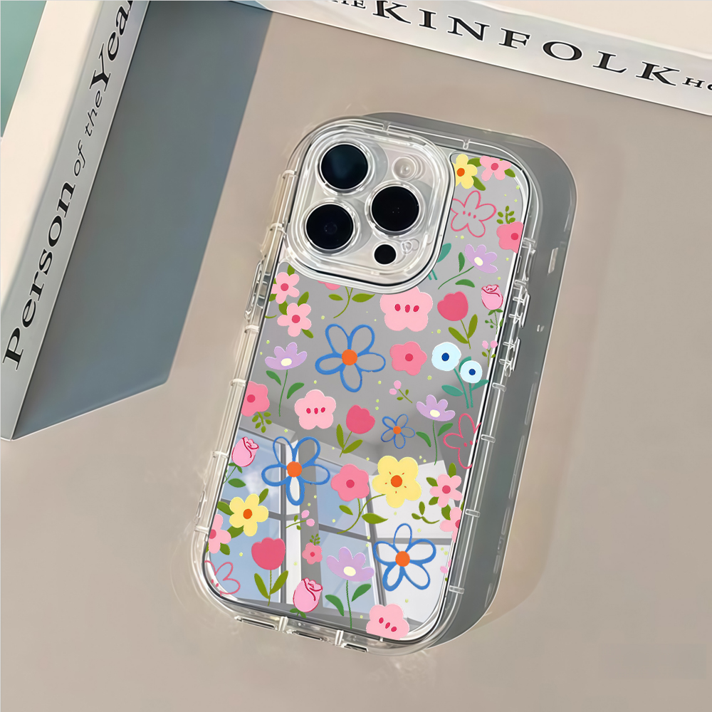 韓国風花柄シルバーミラー付きスマホケース iPhone 17 - Xo Phone Accessories のレビューと価格