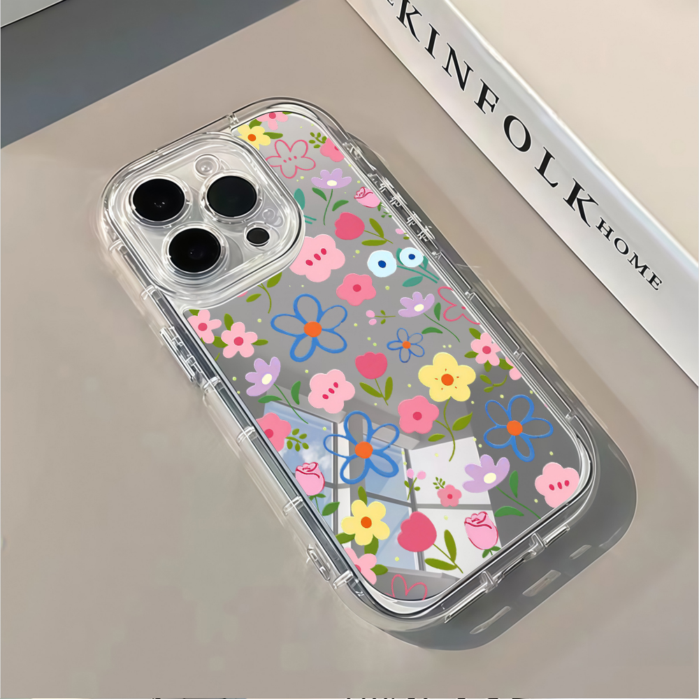 韓国風花柄シルバーミラー付きスマホケース iPhone 17 - Xo Phone Accessories のレビューと価格