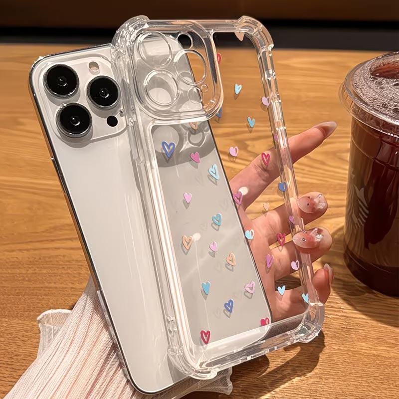 透明コーナーバンパー カラフルハート柄 iPhoneケース  - Apple Iphone 16 のレビューと価格