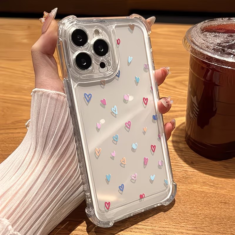 透明コーナーバンパー カラフルハート柄 iPhoneケース  - Apple Iphone 16 のレビューと価格