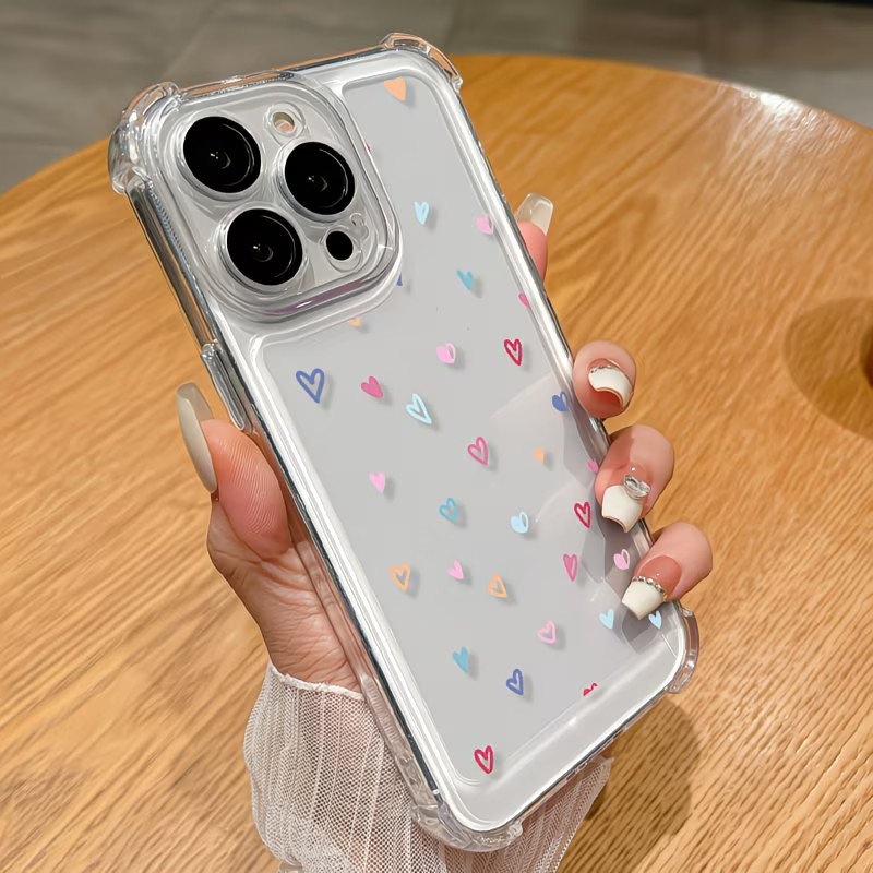 透明コーナーバンパー カラフルハート柄 iPhoneケース  - Apple Iphone 16 のレビューと価格