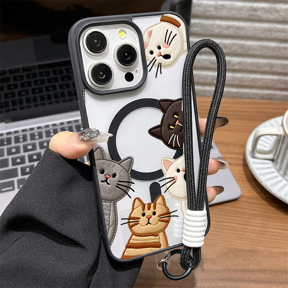 可愛いフェイク刺繍猫柄iPhoneケース iPhone 15 - Apple Iphone 16 のレビューと価格
